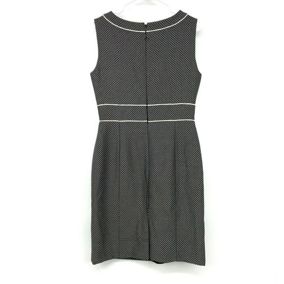 Tahari ASL Dress Black White Tweed Beaded V Neck Sleeveless Sheath - Picture 7 of 11